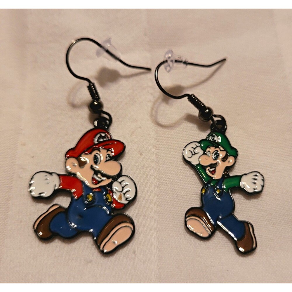 Super Mario Bros Inspired Mario Luigi Dangle Drop French Hook Earrings